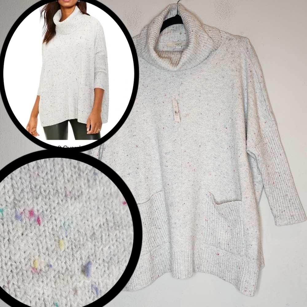 NWT Loft Oversized Grey Multi Flecked Pocket Poncho‎ Sweater Size XS